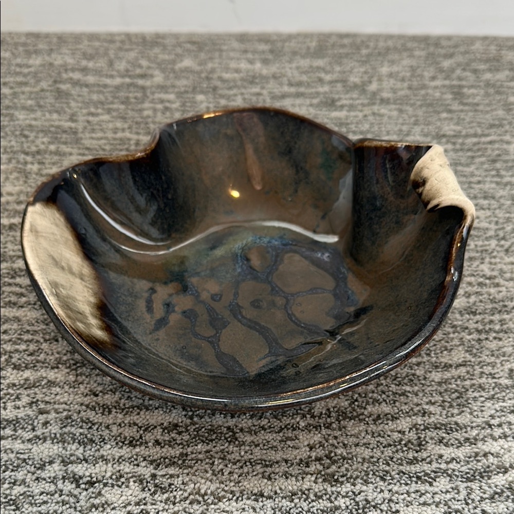Handcrafted Ceramic Bowl - blue and brown
